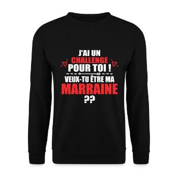 Nouveau Challenge Veux-tu être ma Marraine? - Sweat-shirt Unisexe - noir - Devant - Alina (178cm) & Michal (187cm)