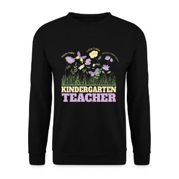 Kindergärtnerin Blume Groovy Teacher Zurück Zur - Unisex Pullover - Schwarz - Vorne - Alina (178cm) & Michal (187cm)