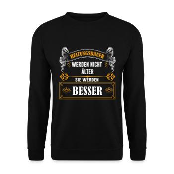 Lustiger Heizungsbauer Klempner - Unisex Pullover - Schwarz - Vorne - Alina (178cm) & Michal (187cm)