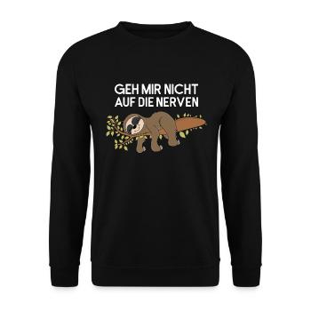 Faultier Geh Mir Nicht Auf Nerven Faultierspruch - Unisex Pullover - Schwarz - Vorne - Alina (178cm) & Michal (187cm)