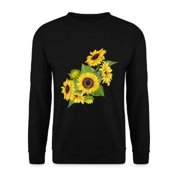Aquarell Sonnenblumen Strauß mit gelber Blüte - Unisex Pullover - Schwarz - Vorne - Alina (178cm) & Michal (187cm)