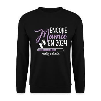 Encore Mamie 2024 Cadeau Future Grand Mère - Sweat-shirt Unisexe - noir - Devant - Alina (178cm) & Michal (187cm)