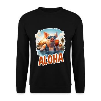 Hawaiian pig with sunglasses on vacation malle - Unisex Sweatshirt - black - Front - Alina (178cm) & Michal (187cm)