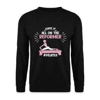 Leave It All On The Reformer Pilates Motiv - Unisex Pullover - Schwarz - Vorne - Alina (178cm) & Michal (187cm)