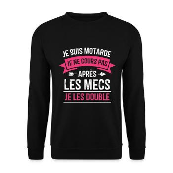 Je suis motarde, Humour cadeau motarde - Sweat-shirt Unisexe - noir - Devant - Alina (178cm) & Michal (187cm)