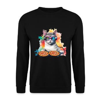 Outer Space Cat Pizza Disc Jockey - Interstellar - Unisex Sweatshirt - black - Front - Alina (178cm) & Michal (187cm)