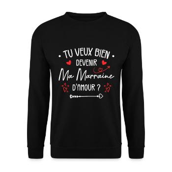 Tu Veux Bien Devenir Ma Marraine D'amour - Sweat-shirt Unisexe - noir - Devant - Alina (178cm) & Michal (187cm)