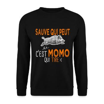 c'est momo qui tire Humour Chasseur maurice - Sweat-shirt Unisexe - noir - Devant - Alina (178cm) & Michal (187cm)