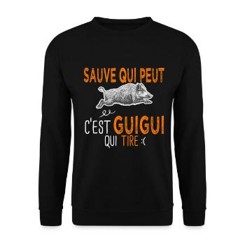 c'est guigui qui tire Humour Chasseur Guillaume - Sweat-shirt Unisexe - noir - Devant - Alina (178cm) & Michal (187cm)