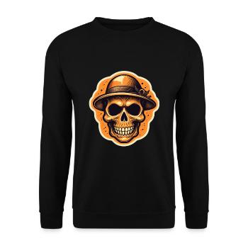 Halloween-Totenschädel mit Hut - Unisex Pullover - Schwarz - Vorne - Alina (178cm) & Michal (187cm)