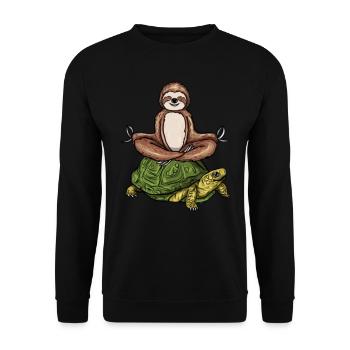 Sloth Riding Turtle Meditation Slow Down - Sweat-shirt Unisexe - noir - Devant - Alina (178cm) & Michal (187cm)