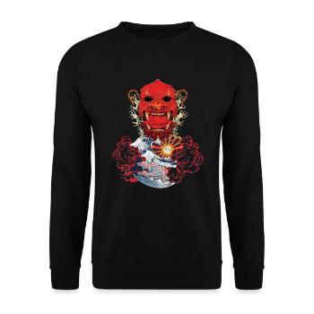 Masque Oni rouge japonais ogre troll vague - Sweat-shirt Unisexe - noir - Devant - Alina (178cm) & Michal (187cm)