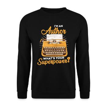 Ich Bin Ein Autor, Was Ist Deine Superkraft? - Unisex Pullover - Schwarz - Vorne - Alina (178cm) & Michal (187cm)