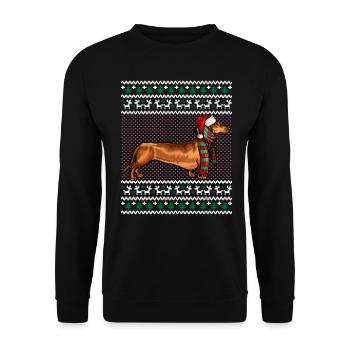 Noël Brown Dachshund Dog Santa Hat Ugly Christmas - Sweat-shirt Unisexe - noir - Devant - Alina (178cm) & Michal (187cm)