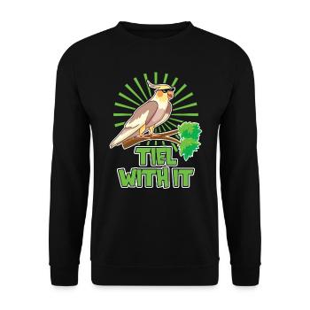 Tiel with it - Nymphensittich Ornitologe Papagei - Unisex Pullover - Schwarz - Vorne - Alina (178cm) & Michal (187cm)
