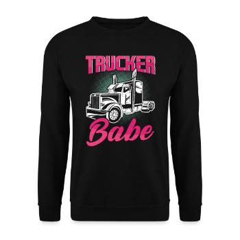 Trucker Babe Weiblicher Lkw-Fahrer Frau Trucker - Unisex Pullover - Schwarz - Vorne - Alina (178cm) & Michal (187cm)