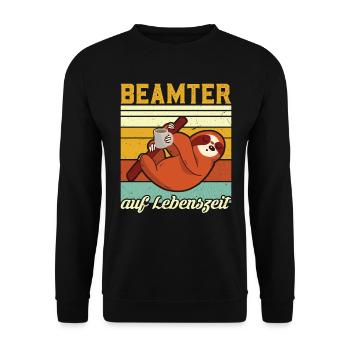 Beamter auf Lebenszeit Geschenkidee Verbeamtung - Unisex Pullover - Schwarz - Vorne - Alina (178cm) & Michal (187cm)