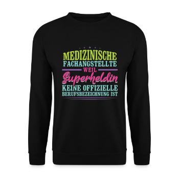 Medizinische Fachangestellte Superheldin MFA - Unisex Pullover - Schwarz - Vorne - Alina (178cm) & Michal (187cm)