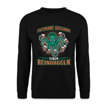 Entspannt achtarmig einen reinorgeln - Unisex Pullover - Schwarz - Vorne - Alina (178cm) & Michal (187cm)