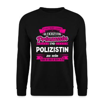 Gleichzeitig Prinzessin und Polizistin - Unisex Pullover - Schwarz - Vorne - Alina (178cm) & Michal (187cm)