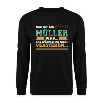 Familienname Müller - für Familie Müller - Unisex Pullover - Schwarz - Vorne - Alina (178cm) & Michal (187cm)