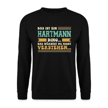 Familienname Hartmann - für Familie Hartmann - Unisex Pullover - Schwarz - Vorne - Alina (178cm) & Michal (187cm)