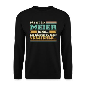 Familienname Meier - für Familie Meier - Unisex Pullover - Schwarz - Vorne - Alina (178cm) & Michal (187cm)