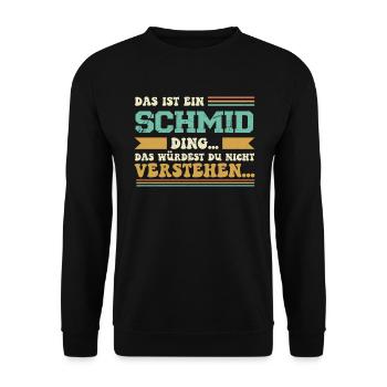 Familienname Schmid - für Familie Schmid - Unisex Pullover - Schwarz - Vorne - Alina (178cm) & Michal (187cm)
