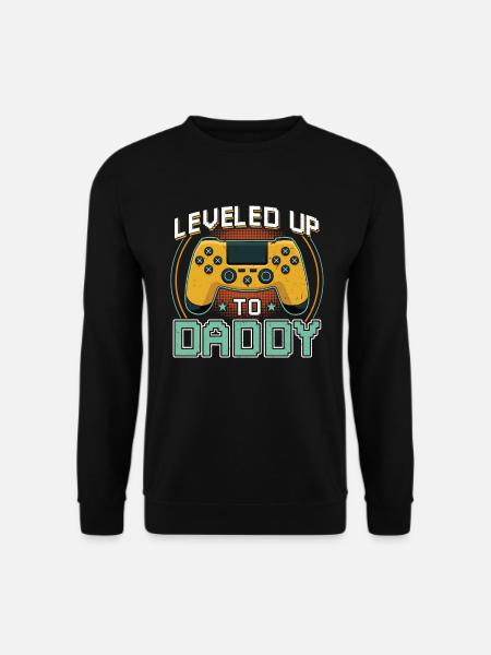 Leveld up to Daddy 2022 Bald Papa Werdender Vater - Unisex Pullover - Schwarz