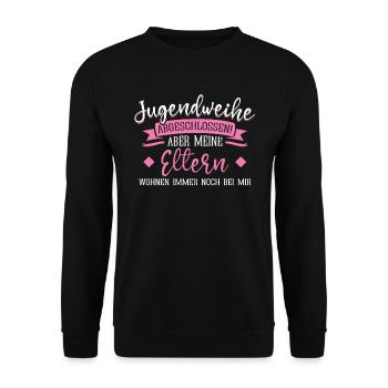 Jugendweihe 2022 Mädchen Junge - Unisex Pullover - Schwarz - Vorne - Alina (178cm) & Michal (187cm)