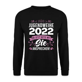 Jugendweihe 2022 mädchen - Unisex Pullover - Schwarz - Vorne - Alina (178cm) & Michal (187cm)