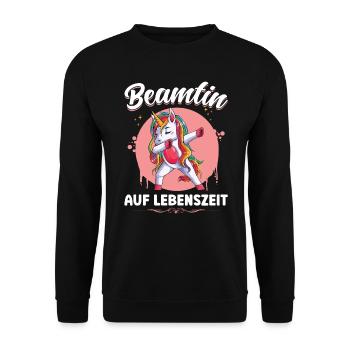 Beamtin auf Lebenszeit Geschenkidee Verbeamtung - Unisex Pullover - Schwarz - Vorne - Alina (178cm) & Michal (187cm)