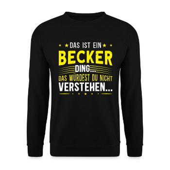 Familienname Becker - für Familie Becker - Unisex Pullover - Schwarz - Vorne - Alina (178cm) & Michal (187cm)