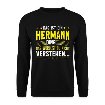 Familienname Hermann - für Familie Hermann - Unisex Pullover - Schwarz - Vorne - Alina (178cm) & Michal (187cm)