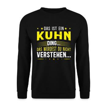 Familienname Kuhn - für Familie Kuhn - Unisex Pullover - Schwarz - Vorne - Alina (178cm) & Michal (187cm)