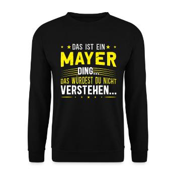 Familienname Mayer - für Familie Mayer - Unisex Pullover - Schwarz - Vorne - Alina (178cm) & Michal (187cm)