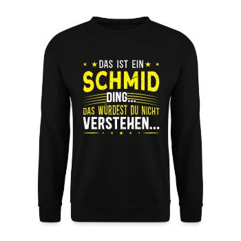 Familienname Schmid - für Familie Schmid - Unisex Pullover - Schwarz - Vorne - Alina (178cm) & Michal (187cm)