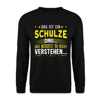 Familienname Schulze - für Familie Schulze - Unisex Pullover - Schwarz - Vorne - Alina (178cm) & Michal (187cm)