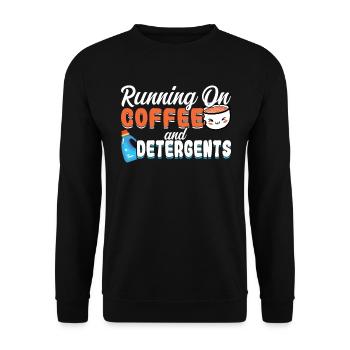 Running on Coffee and Detergents Haushaltshilfe - Unisex Pullover - Schwarz - Vorne - Alina (178cm) & Michal (187cm)