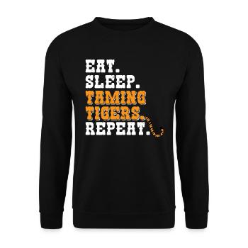 Manger du sommeil Apprivoiser les tigres Répéter - Sweat-shirt Unisexe - noir - Devant - Alina (178cm) & Michal (187cm)