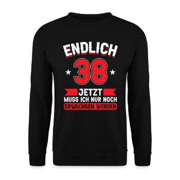 38. Geburtstag Jetzt nur noch erwachsen werden - Unisex Pullover - Schwarz - Vorne - Alina (178cm) & Michal (187cm)
