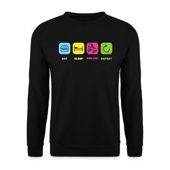 Eat Sleep Rollin Repeat - Rollschuhlaufen - Unisex Pullover - Schwarz - Vorne - Alina (178cm) & Michal (187cm)