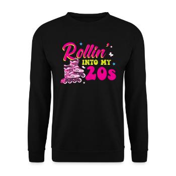 Rollin Into My 20s - 20. Geburtstag Rollschuh - Unisex Pullover - Schwarz - Vorne - Alina (178cm) & Michal (187cm)