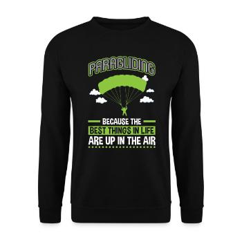 Gleitschirmfliegen – Die Besten Dinge In Der Luft - Unisex Pullover - Schwarz - Vorne - Alina (178cm) & Michal (187cm)