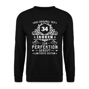 34 Jahre zur Perfektion gereift - 34. Geburtstag - Unisex Pullover - Schwarz - Vorne - Alina (178cm) & Michal (187cm)