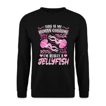 I Wirklichkeit Bin Ich Eine Qualle - Unisex Pullover - Schwarz - Vorne - Alina (178cm) & Michal (187cm)