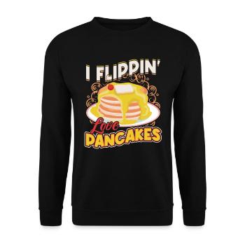 I Flippin Love Pancakes – Pfannkuchenmacher - Unisex Pullover - Schwarz - Vorne - Alina (178cm) & Michal (187cm)