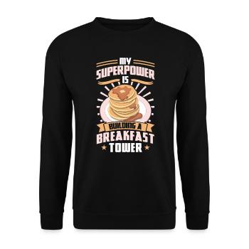 Ich Baue Einen Frühstücksturm - Pfannkuchenmacher - Unisex Pullover - Schwarz - Vorne - Alina (178cm) & Michal (187cm)