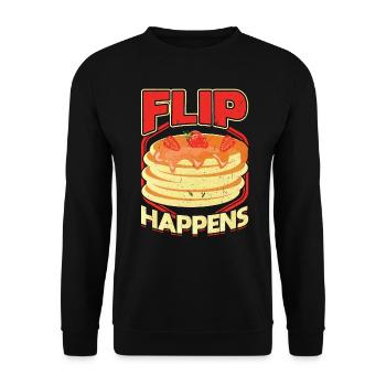 Flip Happens - Pfannkuchenmacher - Unisex Pullover - Schwarz - Vorne - Alina (178cm) & Michal (187cm)