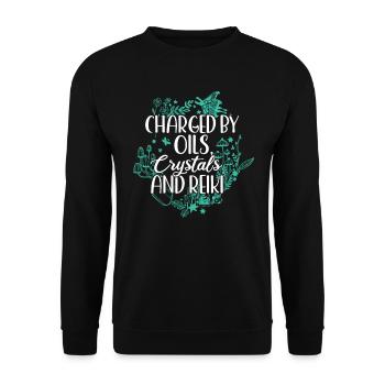 Aufgeladen Durch Öle, Kristalle Und Reiki - Unisex Pullover - Schwarz - Vorne - Alina (178cm) & Michal (187cm)